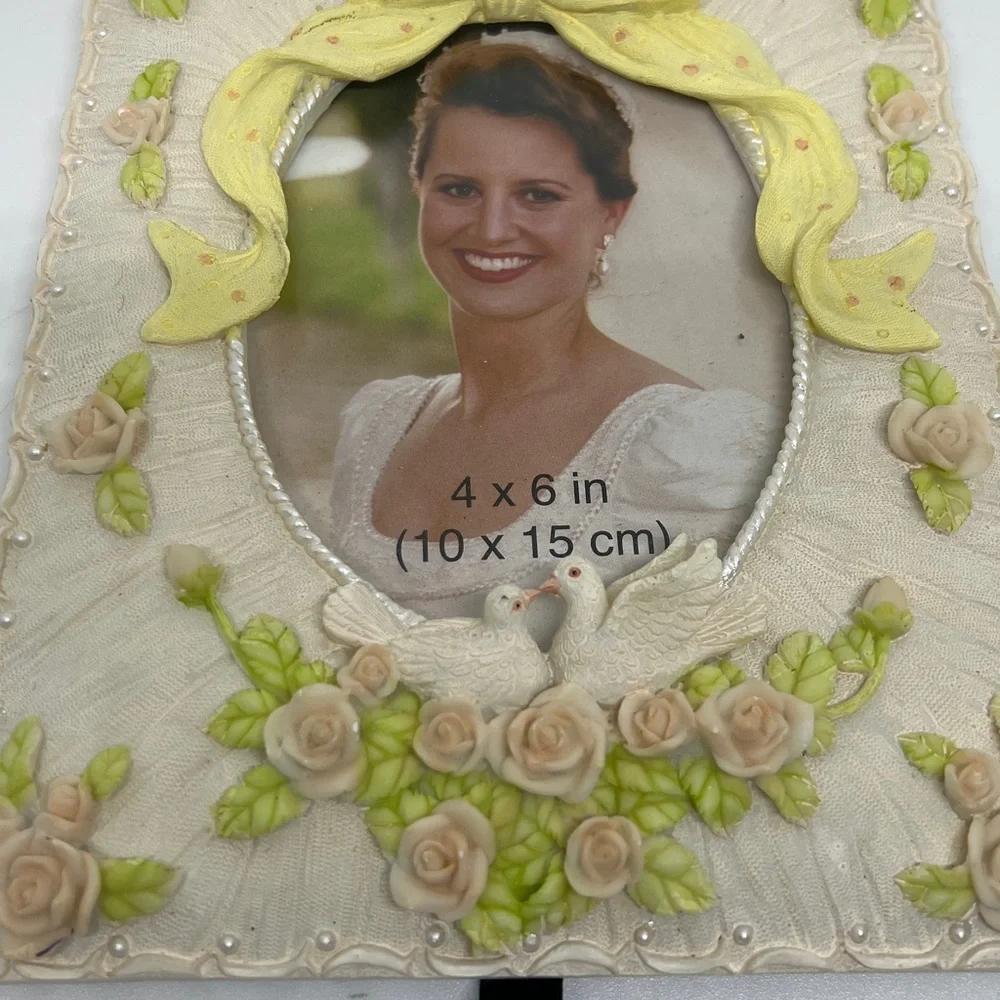 Floral Yellow Bow and Doves Picture Frame